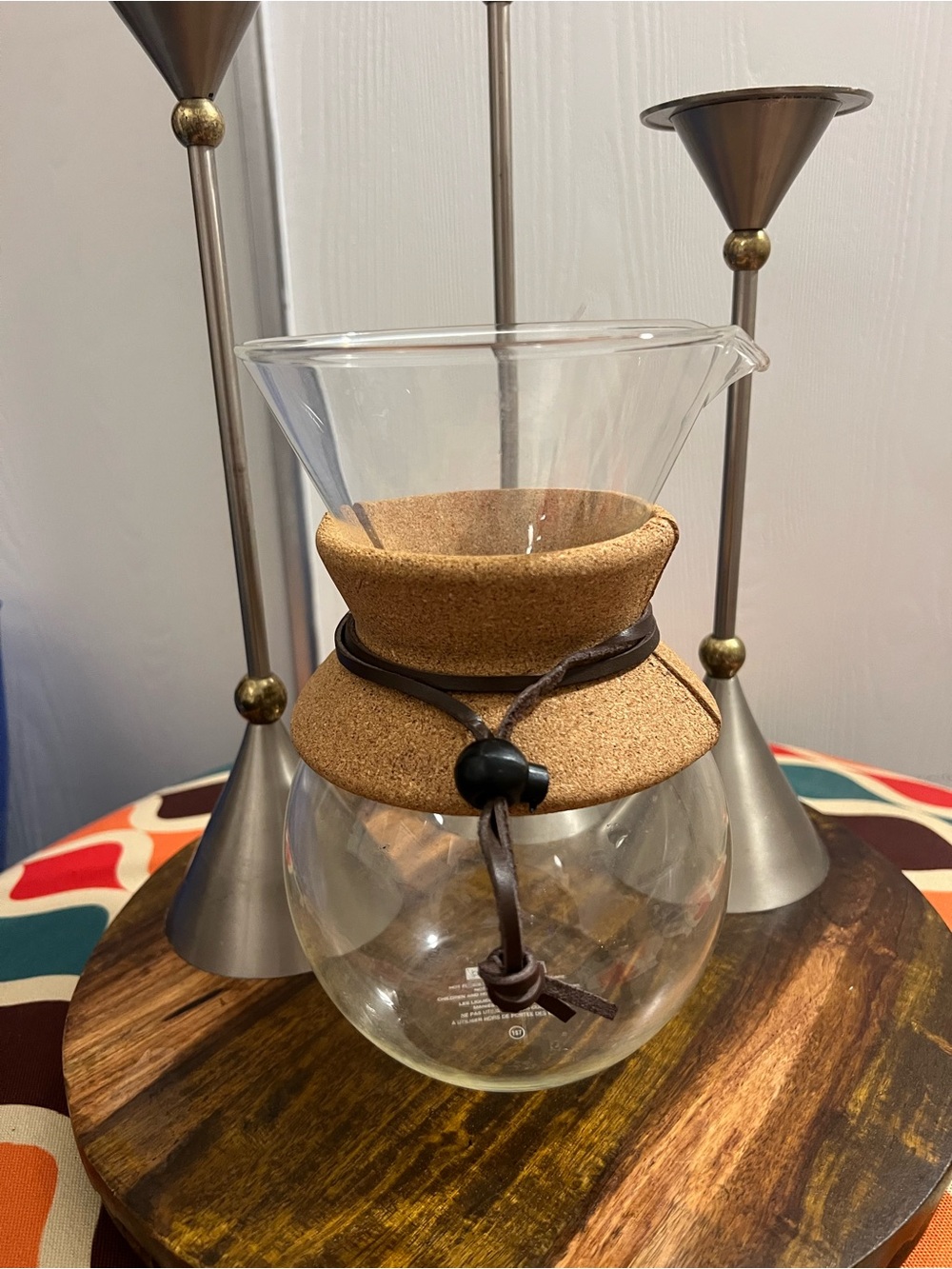 Bodum Glass Pour-Over Carafe with Cork Collar and Dark Leather Tie